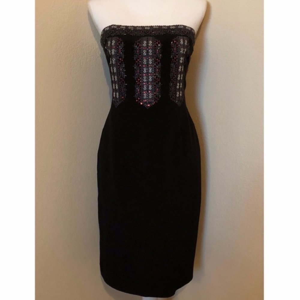 David Meister Black Silk Beaded Dress- Stunning!